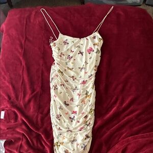 Rue21 Cream Butterfly Print Ruched Slip Dress